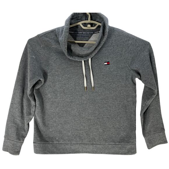 Tommy Hilfiger Sweatshirt Women Size M Gray Long Sleeve Cowl Neck Preppy STAIN - Picture 1 of 7